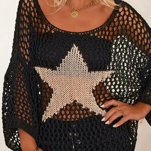 Star Knitted Mesh Sweater Black and Tan Women’s Top Plus Size 2X